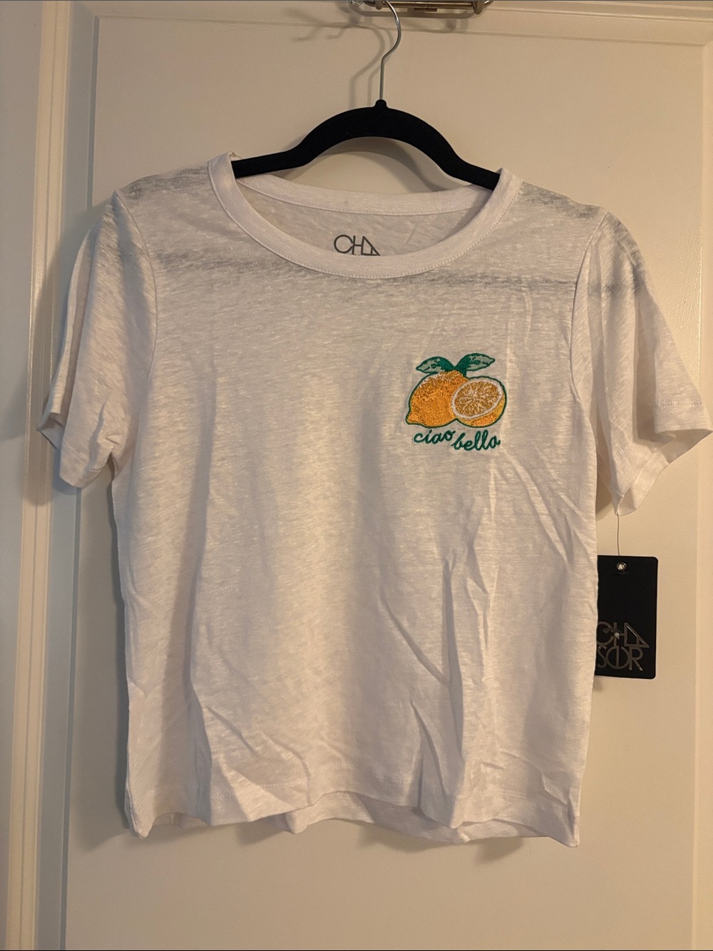 Chaser White Tee with Orange Embroidery